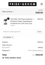 ALINA15 coupon verification screenshot