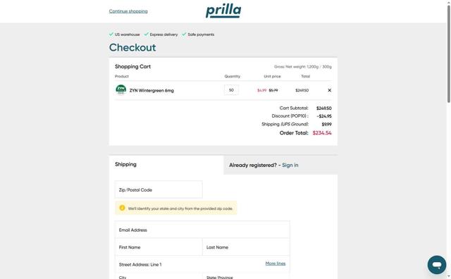 Prilla checkout page showing Prilla coupon code box | Screenshot taken by SimplyCodes community member on Sep 11, 2025