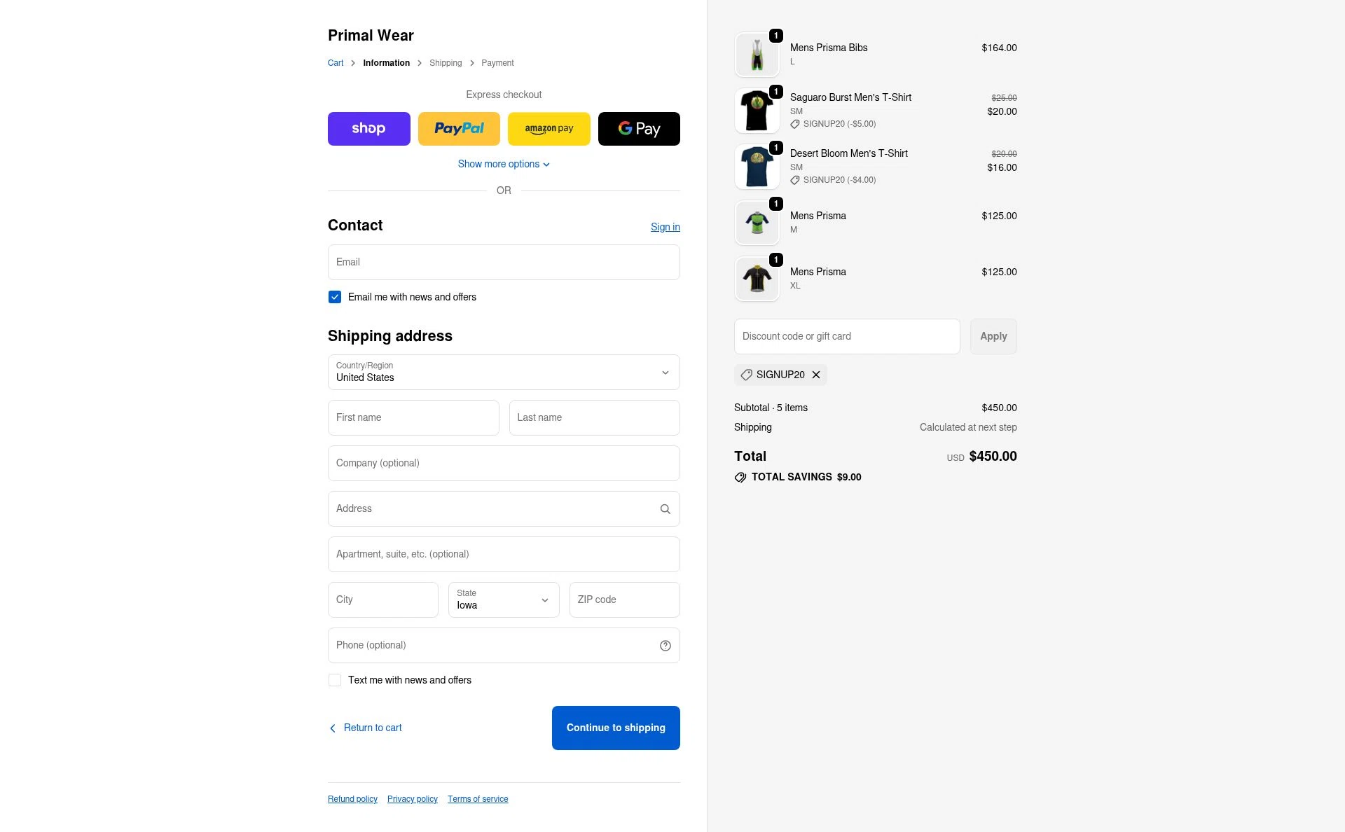 Primal Wear checkout page showing Primal Wear discount code box | Screenshot taken by SimplyCodes community member on Jan 31, 2026