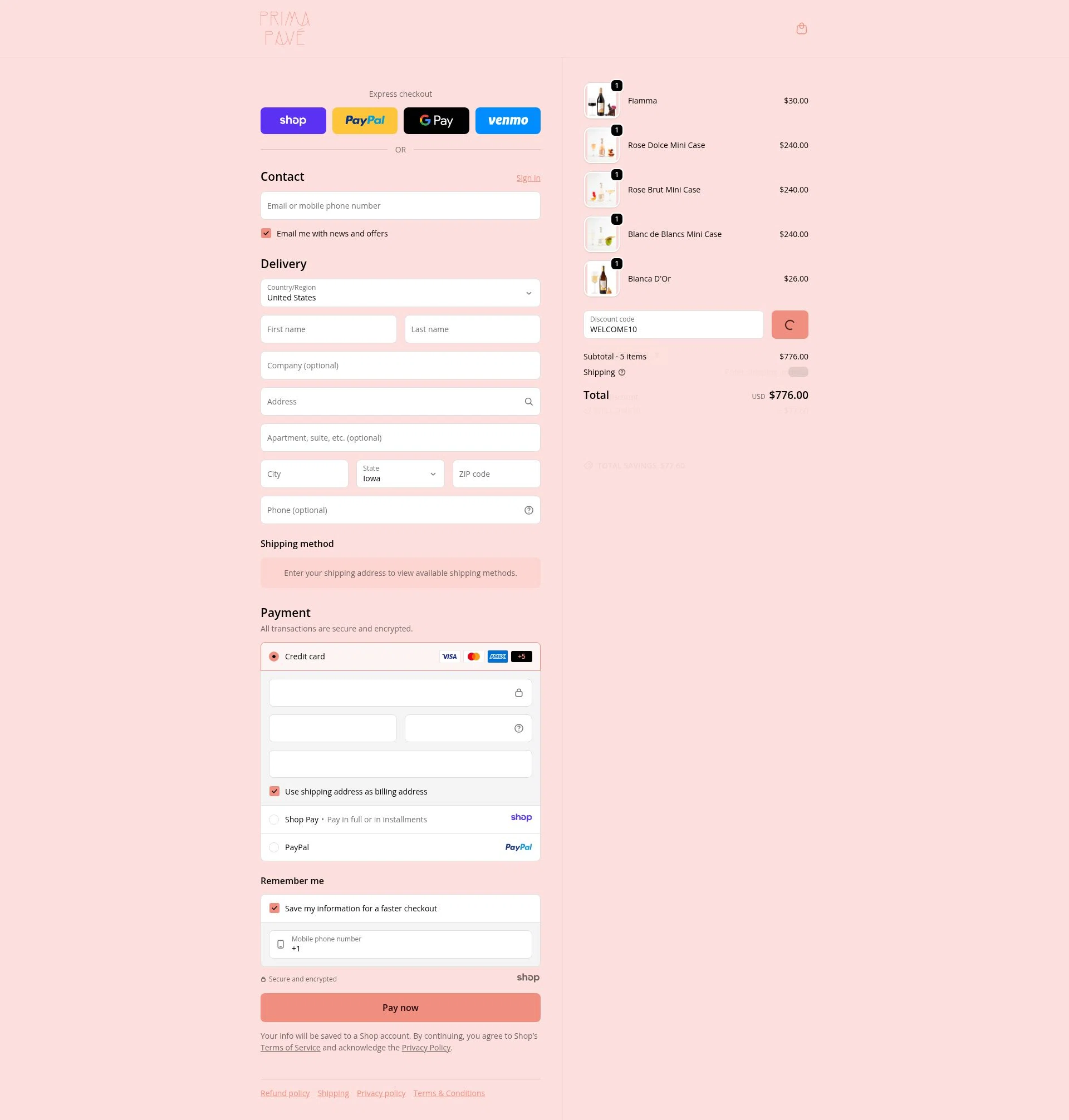 Prima Pave checkout page showing Prima Pave promo code box | Screenshot taken by SimplyCodes community member on Dec 31, 2025