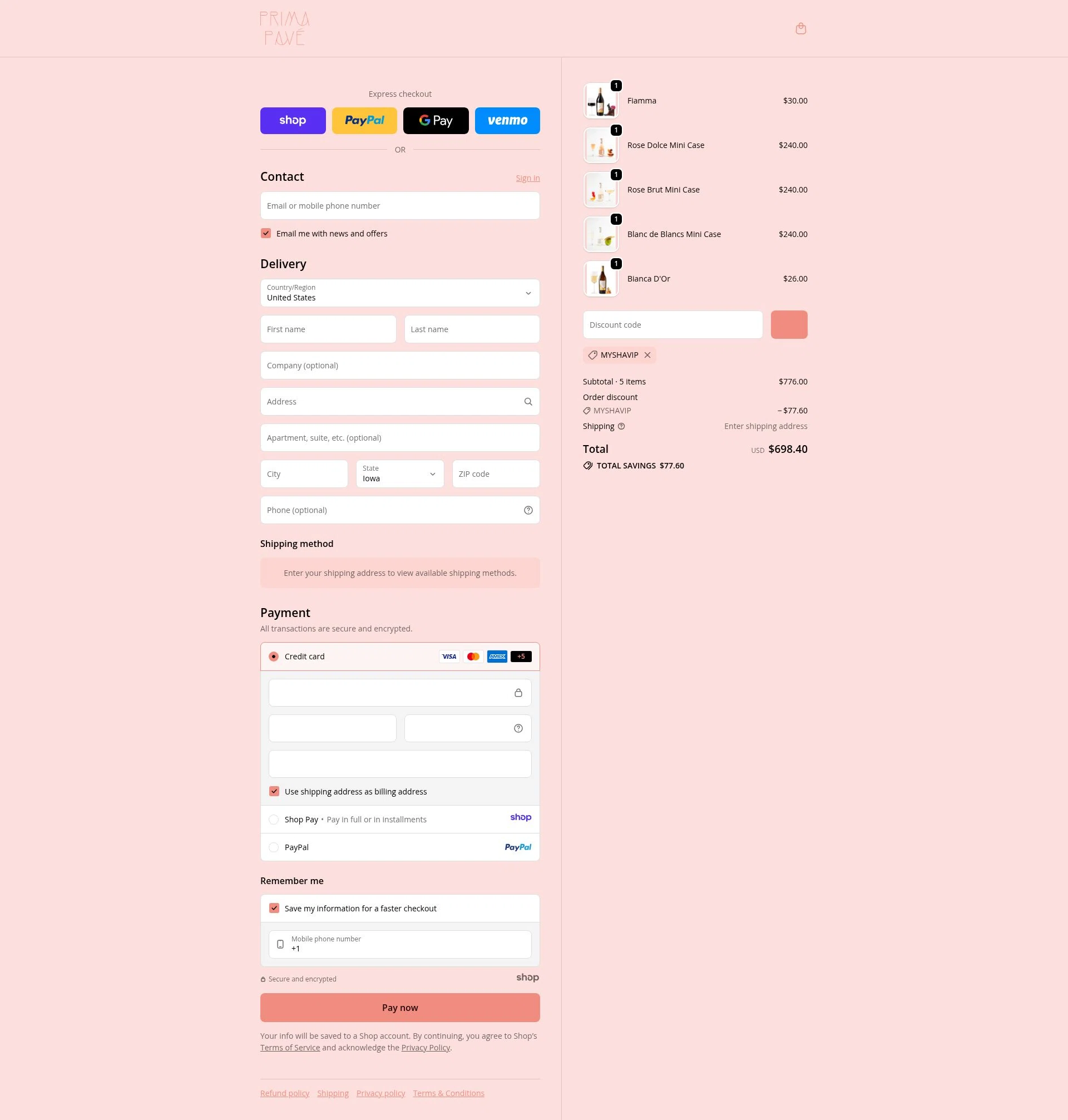 Prima Pave checkout page showing Prima Pave promo code box | Screenshot taken by SimplyCodes community member on Jan 5, 2026