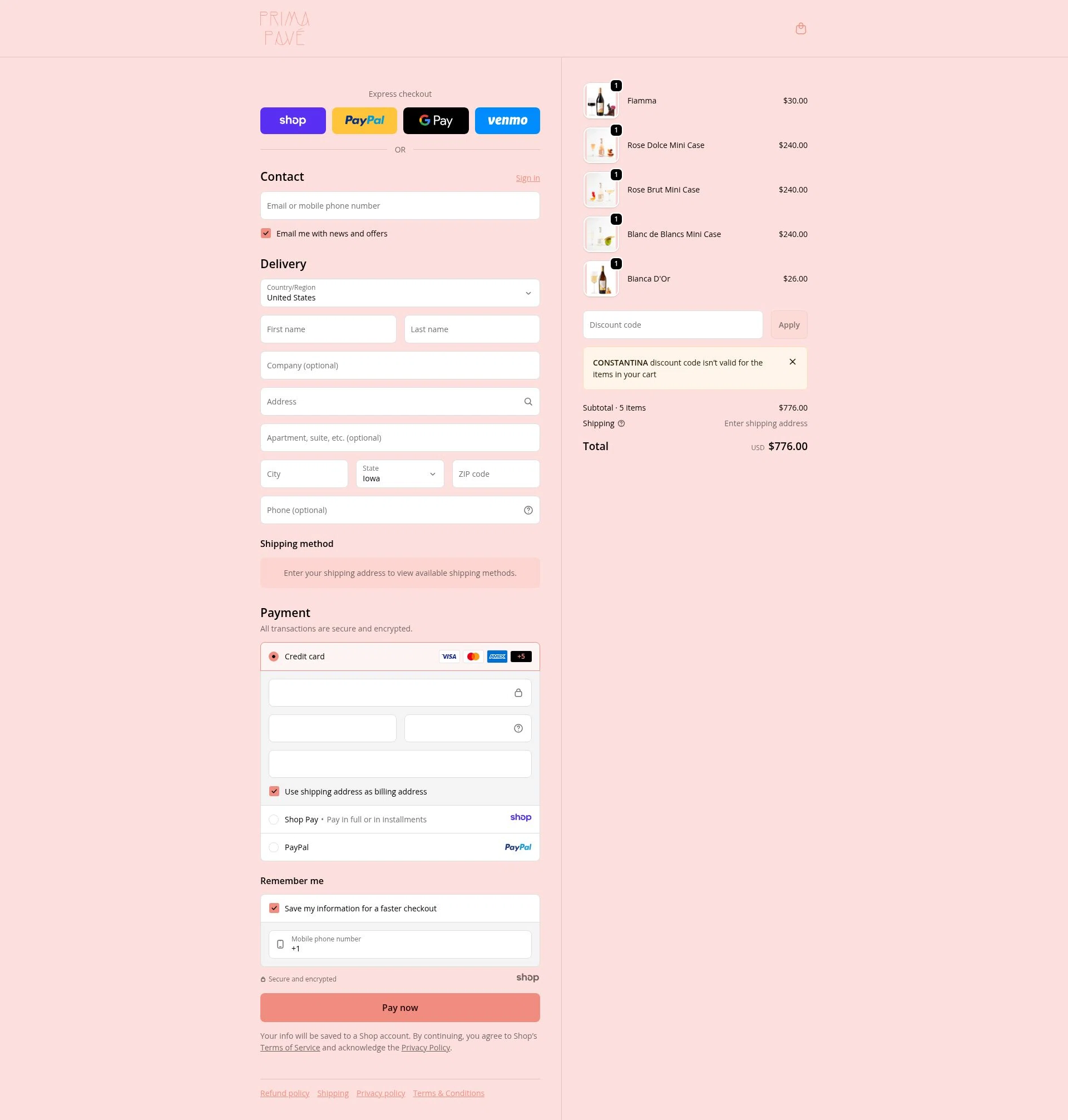 Prima Pave checkout page showing Prima Pave promo code box | Screenshot taken by SimplyCodes community member on Jan 11, 2026