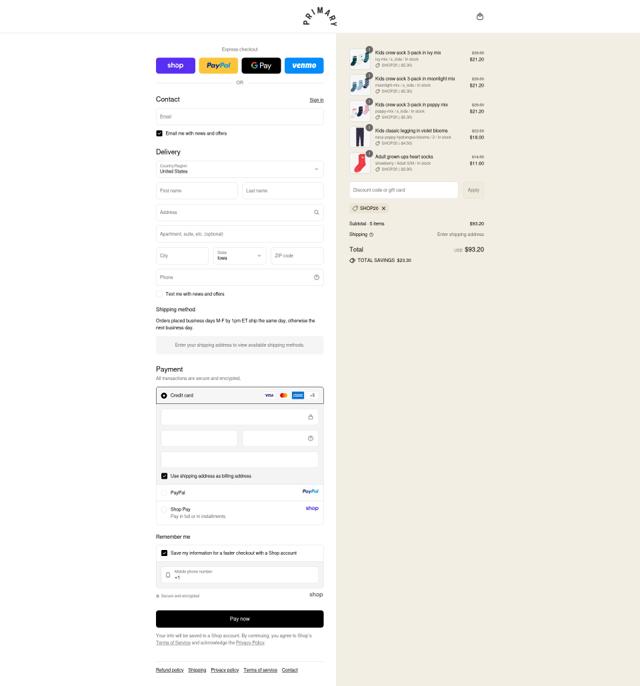 Primary checkout page showing Primary promo code box | Screenshot taken by SimplyCodes community member on Sep 12, 2025