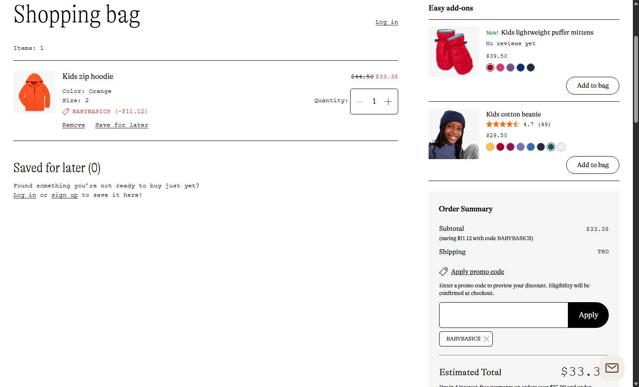 Primary checkout page showing Primary promo code box | Screenshot taken by SimplyCodes community member on Sep 14, 2025