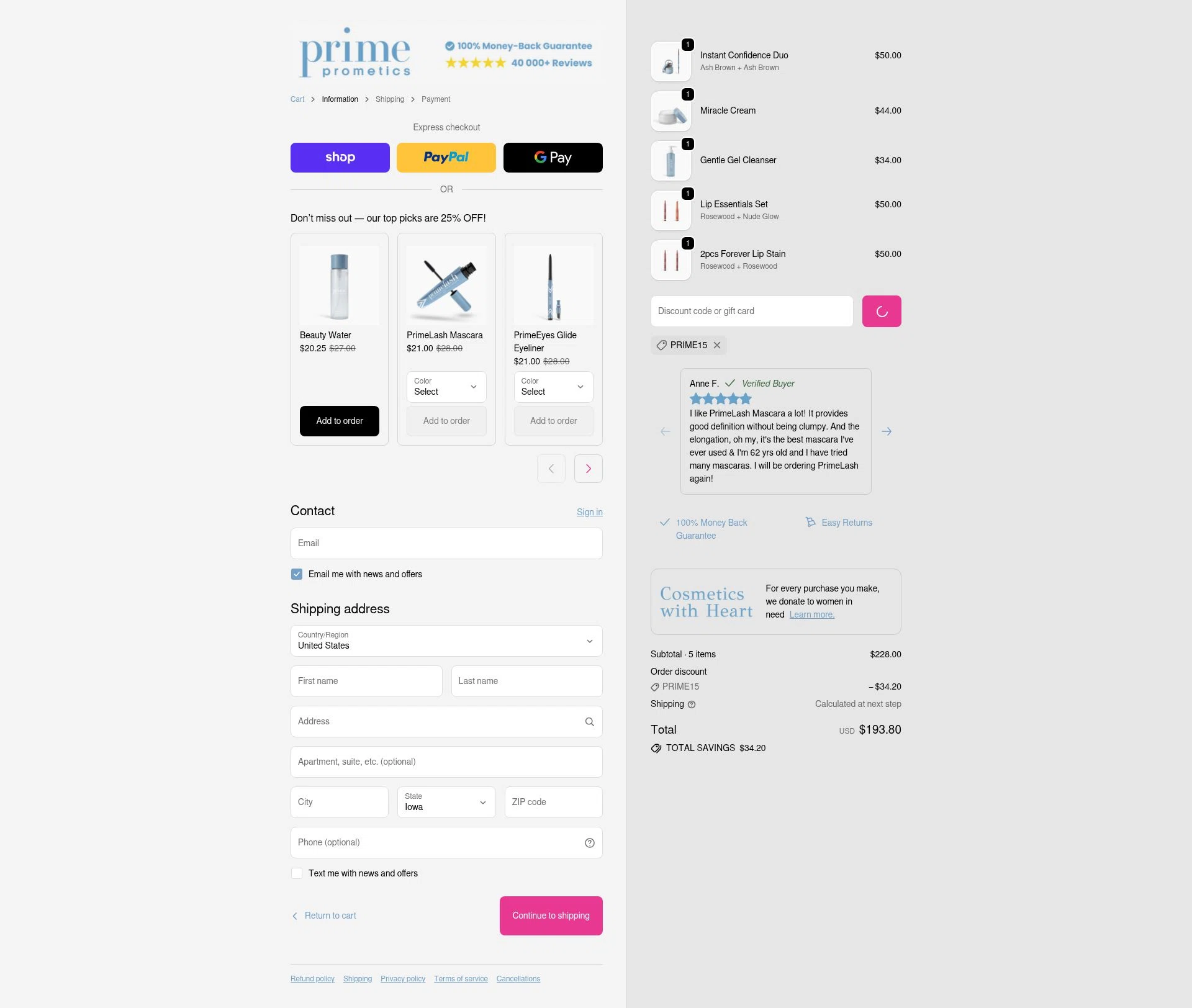 PrimeCausemetics checkout page showing PrimeCausemetics promo code box | Screenshot taken by SimplyCodes community member on Feb 13, 2026