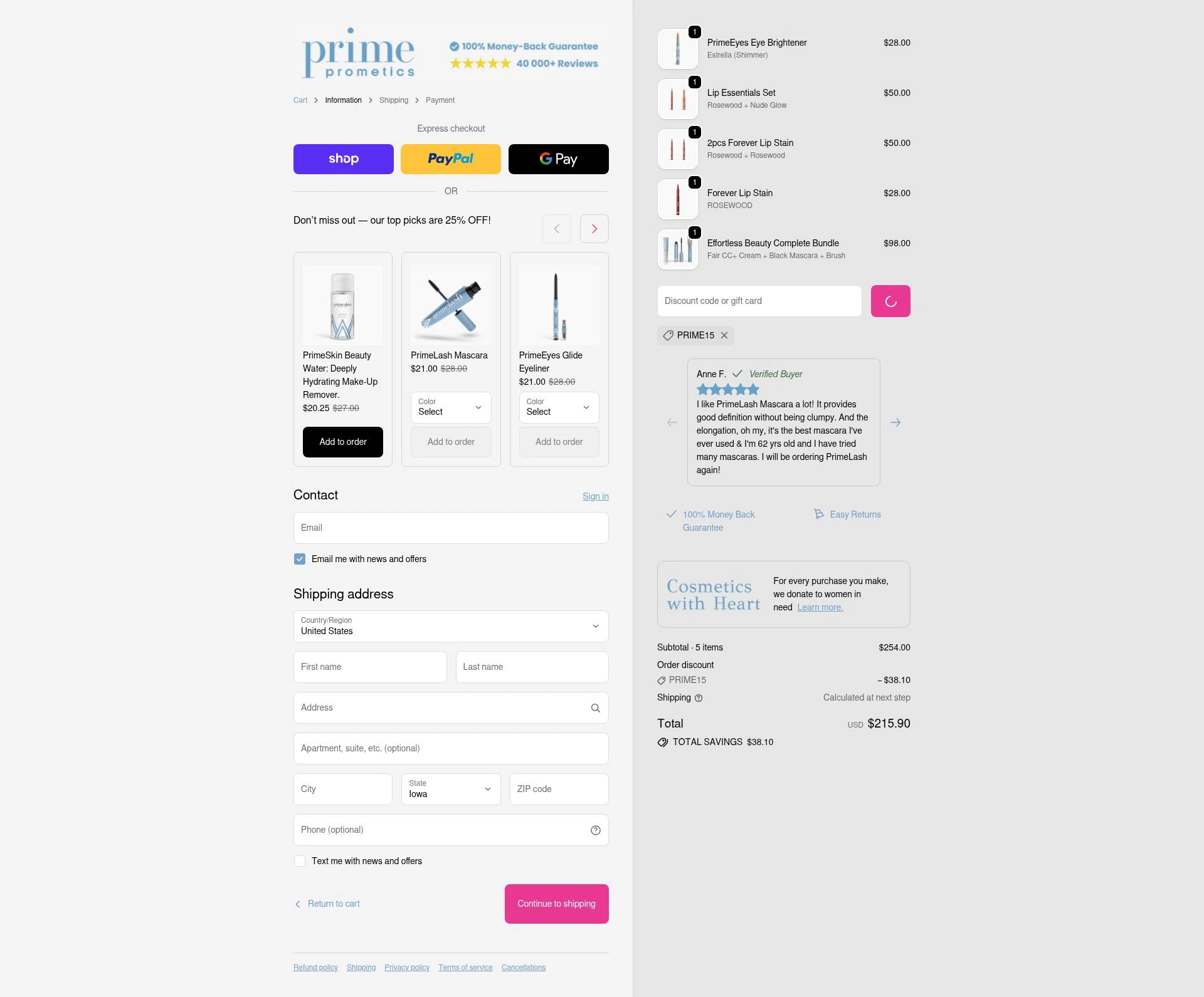 PrimeCausemetics checkout page showing PrimeCausemetics promo code box | Screenshot taken by SimplyCodes community member on Jan 26, 2026