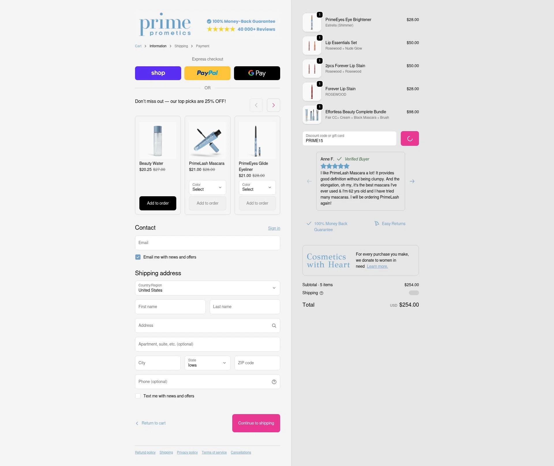 PrimeCausemetics checkout page showing PrimeCausemetics promo code box | Screenshot taken by SimplyCodes community member on Feb 4, 2026