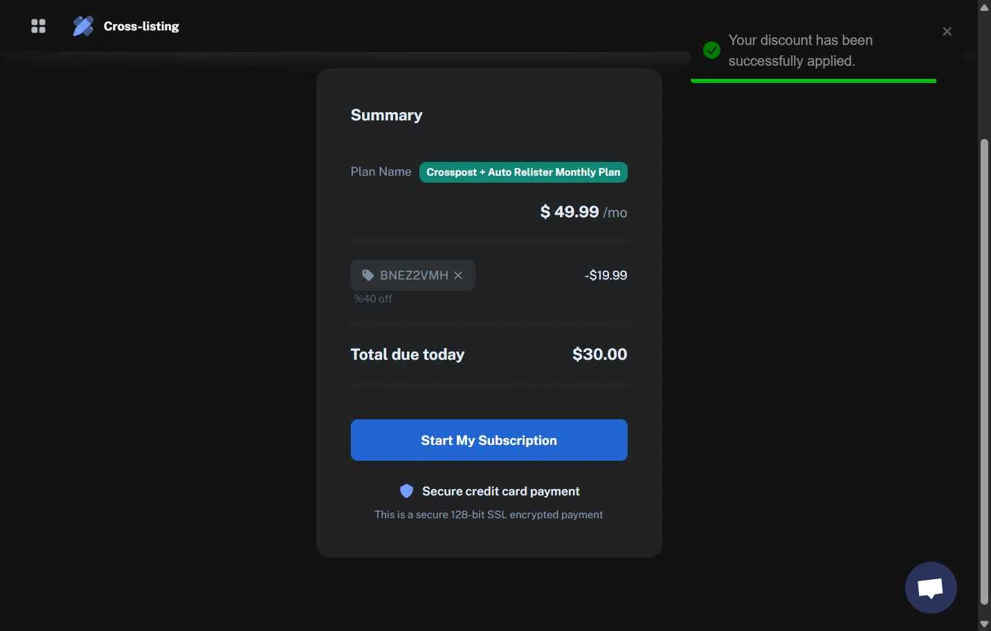 PrimeLister checkout page showing PrimeLister discount code box | Screenshot taken by SimplyCodes community member on Sep 29, 2025
