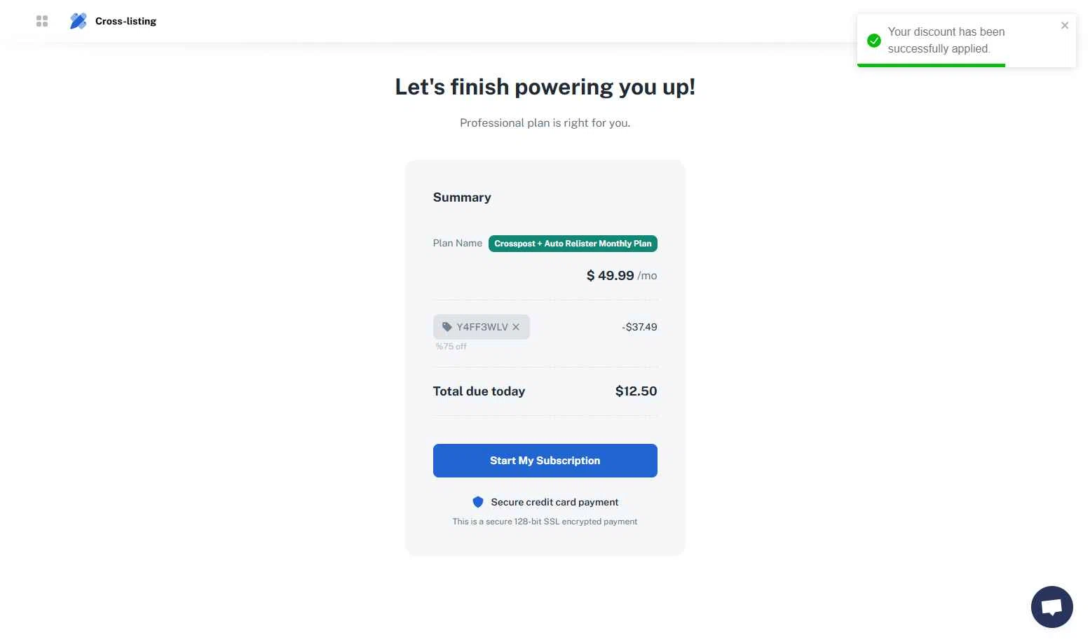 PrimeLister checkout page showing PrimeLister discount code box | Screenshot taken by SimplyCodes community member on Sep 29, 2025
