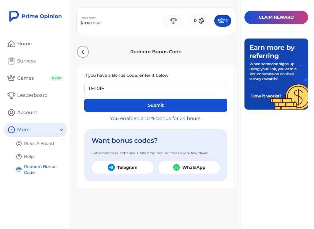 Prime Opinion US checkout page showing Prime Opinion US promo code box | Screenshot taken by SimplyCodes community member on Jan 2, 2026