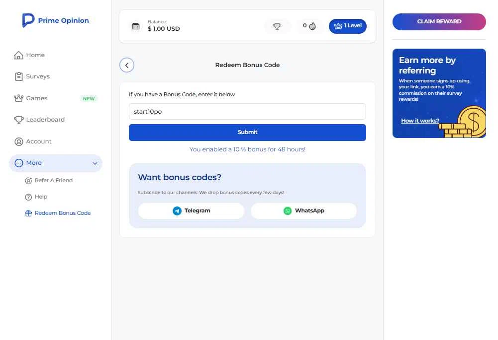 Prime Opinion US checkout page showing Prime Opinion US promo code box | Screenshot taken by SimplyCodes community member on Jan 5, 2026