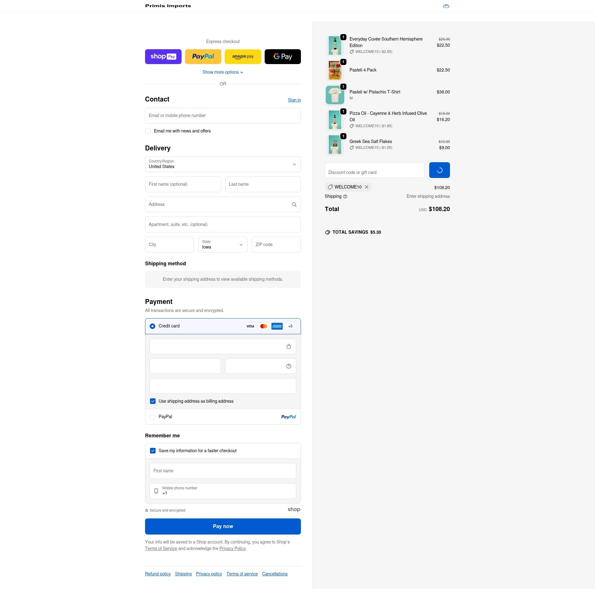 Primis Imports checkout page showing Primis Imports promo code box | Screenshot taken by SimplyCodes community member on Jan 7, 2026