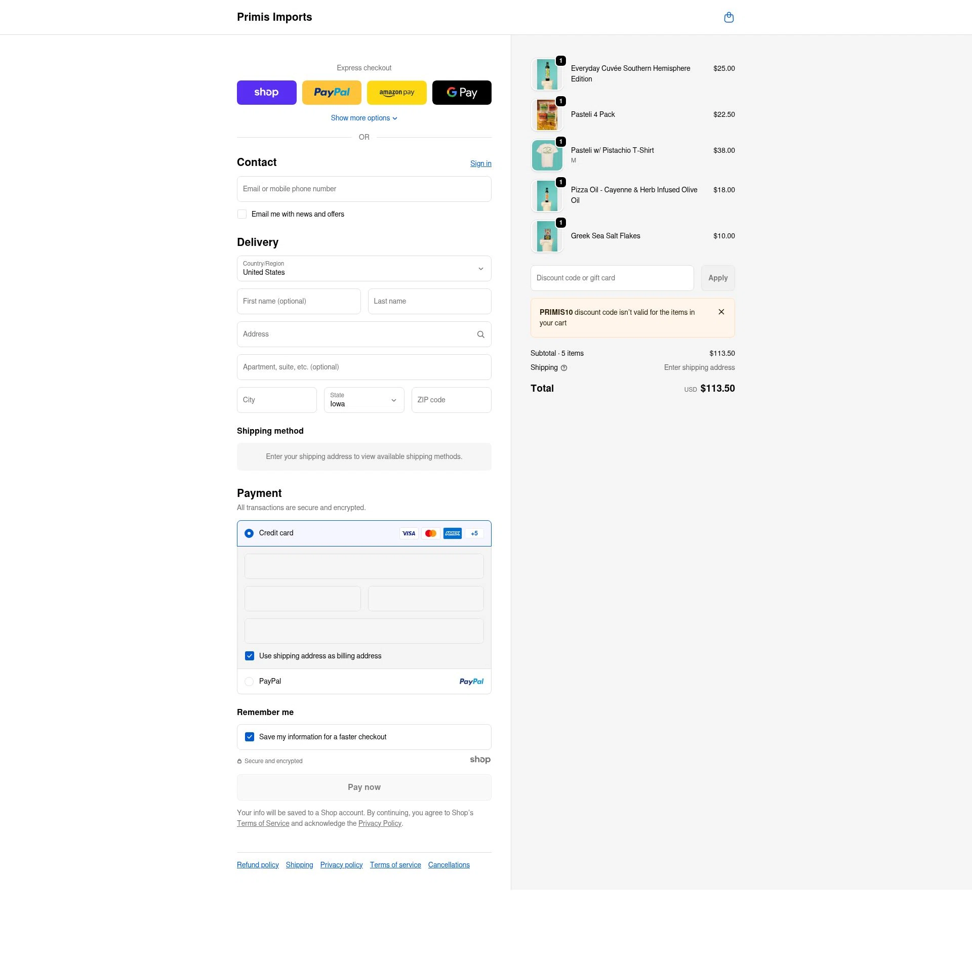 Primis Imports checkout page showing Primis Imports promo code box | Screenshot taken by SimplyCodes community member on Jan 2, 2026