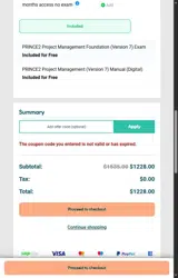 Prince2.com coupon verification screenshot