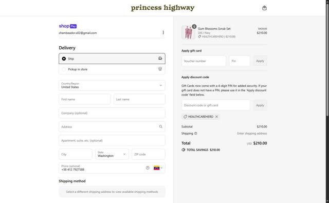 Princess Highway checkout page showing Princess Highway promo code box | Screenshot taken by SimplyCodes community member on Jul 2, 2025
