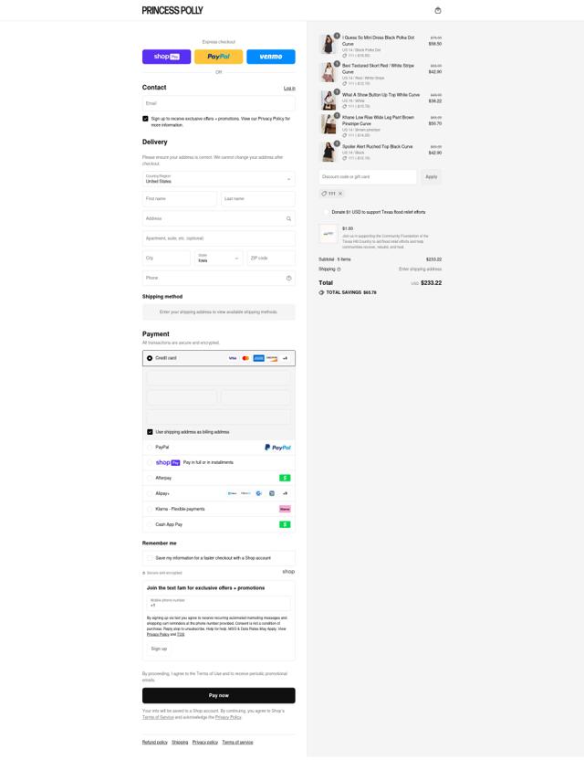 Princess Polly US checkout page showing Princess Polly US promo code box | Screenshot taken by SimplyCodes community member on Jul 26, 2025