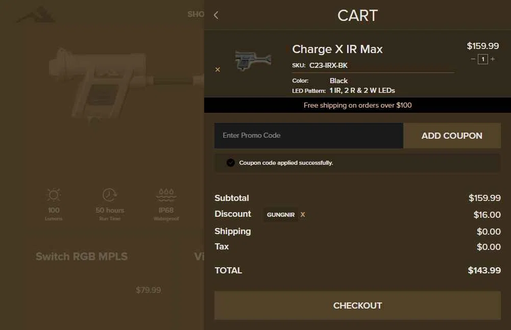Princeton Tec checkout page showing Princeton Tec promo code box | Screenshot taken by SimplyCodes community member on Dec 13, 2025