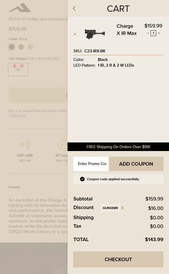 Princeton Tec checkout page showing Princeton Tec promo code box | Screenshot taken by SimplyCodes community member on Oct 16, 2025