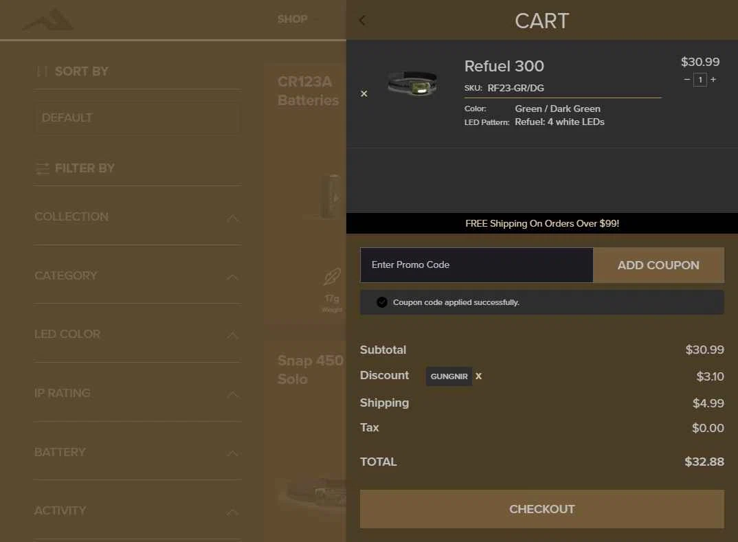 Princeton Tec checkout page showing Princeton Tec promo code box | Screenshot taken by SimplyCodes community member on Sep 17, 2025