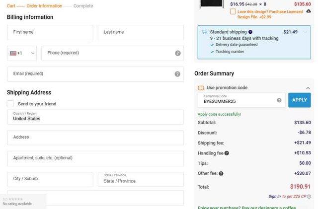 Printerval checkout page showing Printerval promo code box | Screenshot taken by SimplyCodes community member on Aug 18, 2025