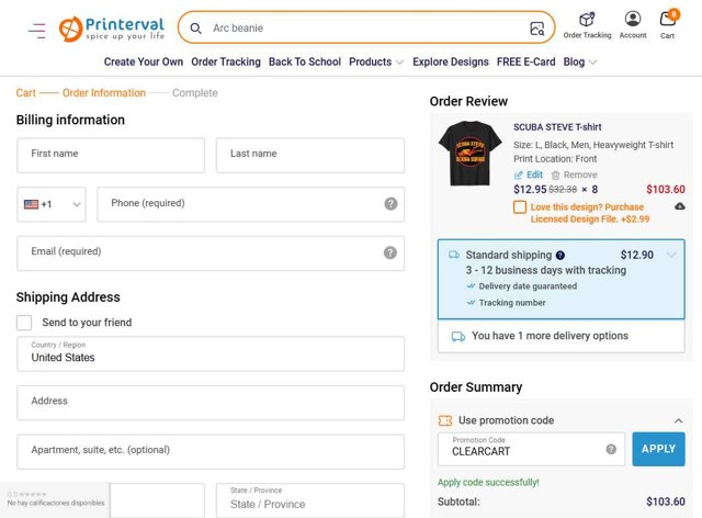 Printerval checkout page showing Printerval promo code box | Screenshot taken by SimplyCodes community member on Aug 10, 2025