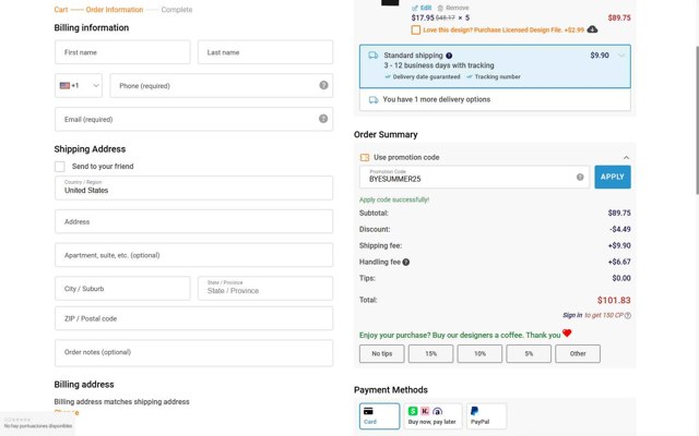 Printerval checkout page showing Printerval promo code box | Screenshot taken by SimplyCodes community member on Aug 16, 2025