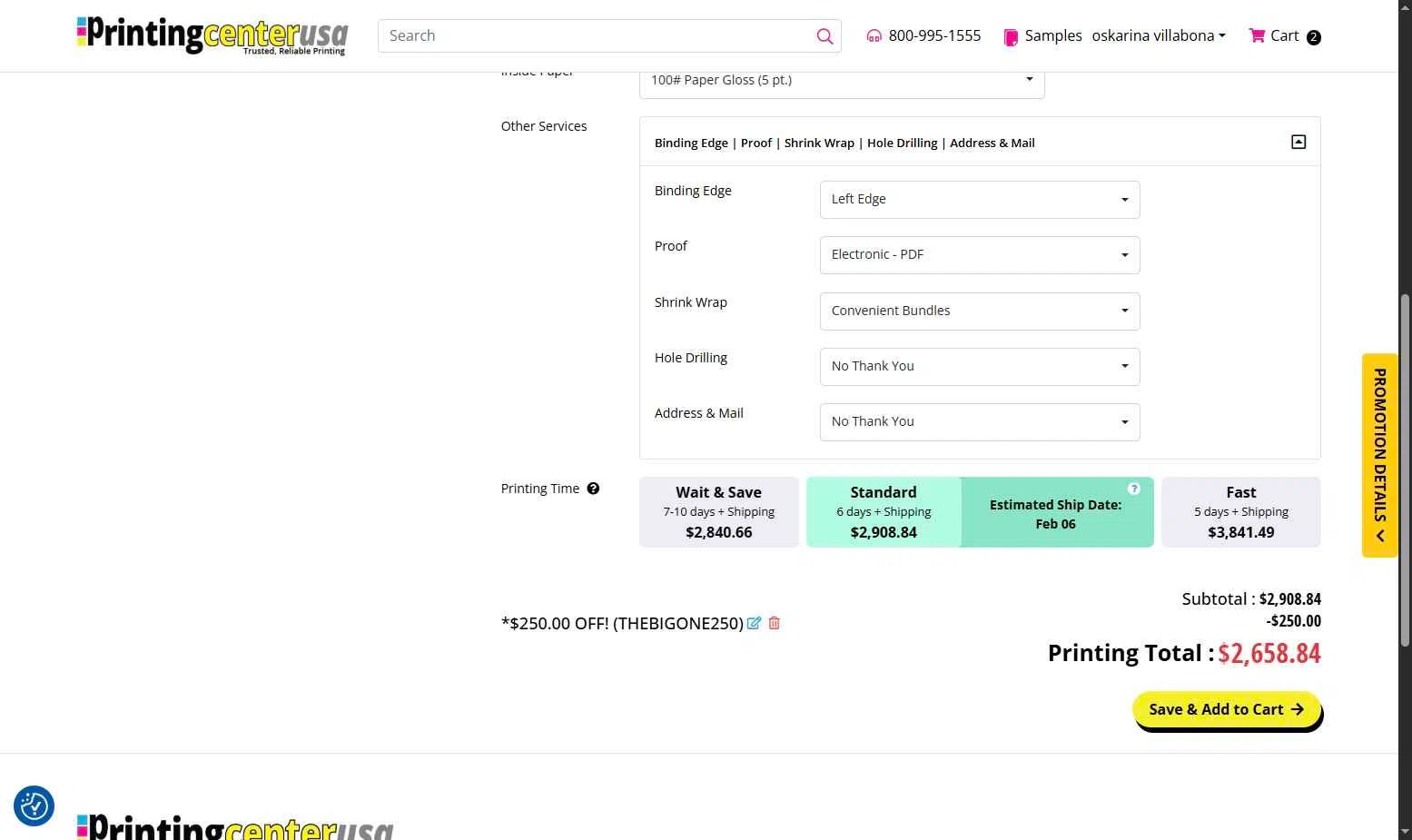 PrintingCenterUSA.com checkout page showing PrintingCenterUSA.com promo code box | Screenshot taken by SimplyCodes community member on Jan 30, 2026