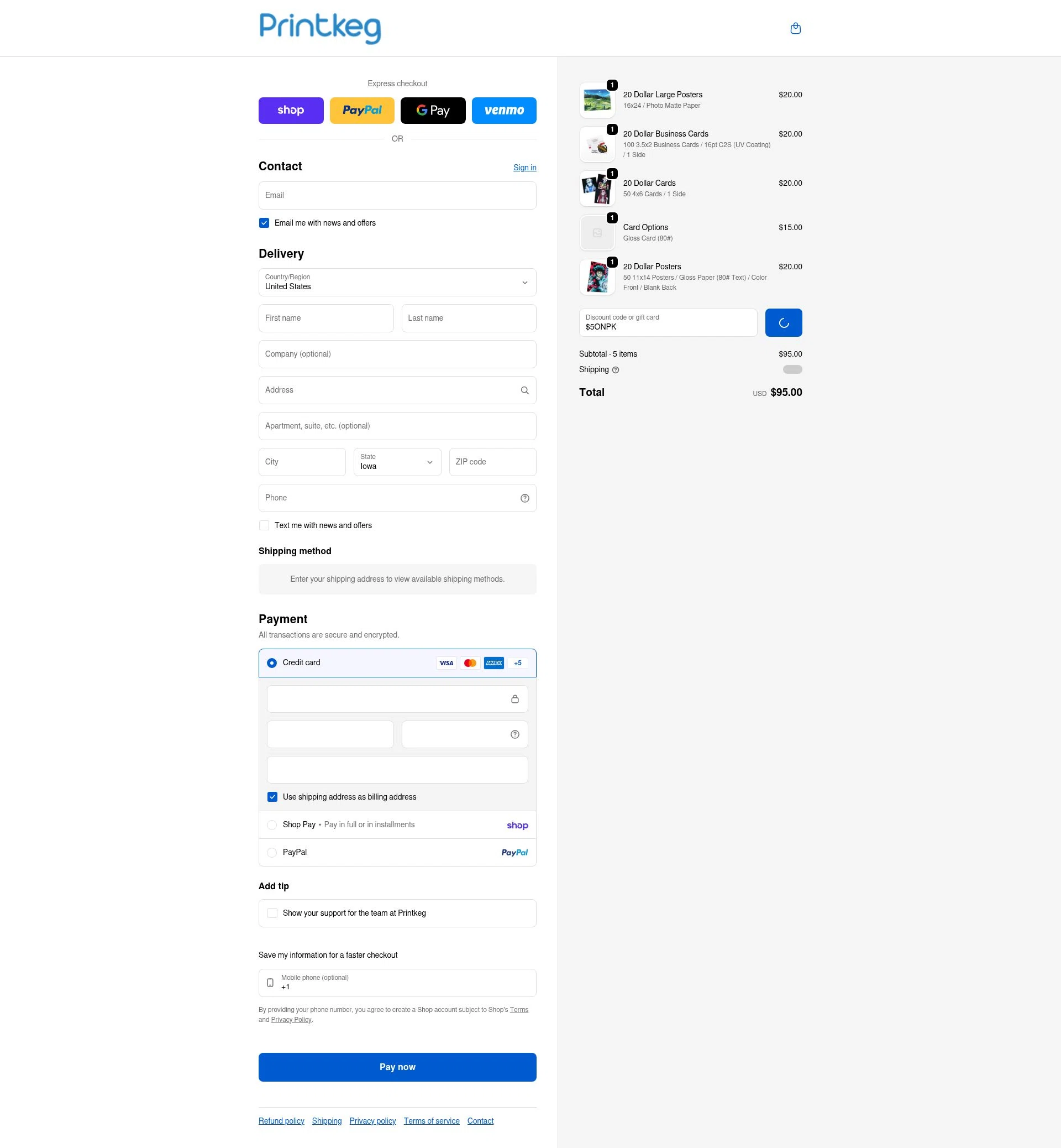 Printkeg checkout page showing Printkeg discount code box | Screenshot taken by SimplyCodes community member on Feb 7, 2026