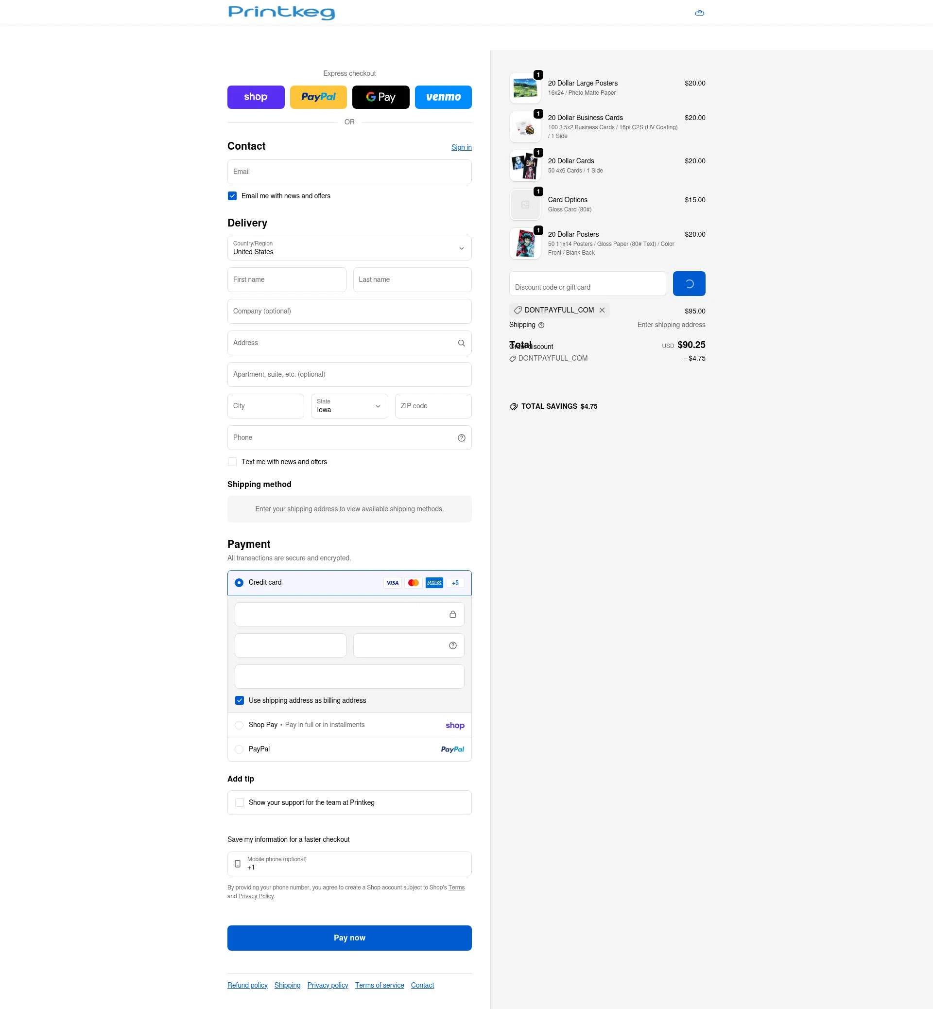 Printkeg checkout page showing Printkeg discount code box | Screenshot taken by SimplyCodes community member on Feb 7, 2026