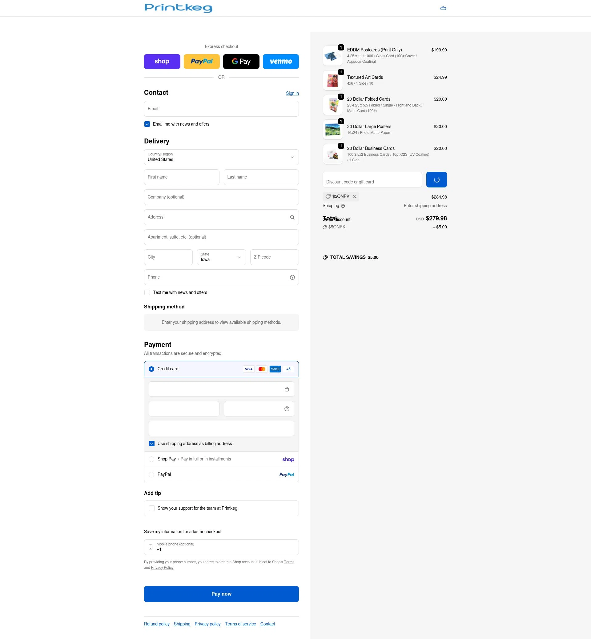 Printkeg checkout page showing Printkeg discount code box | Screenshot taken by SimplyCodes community member on Feb 11, 2026