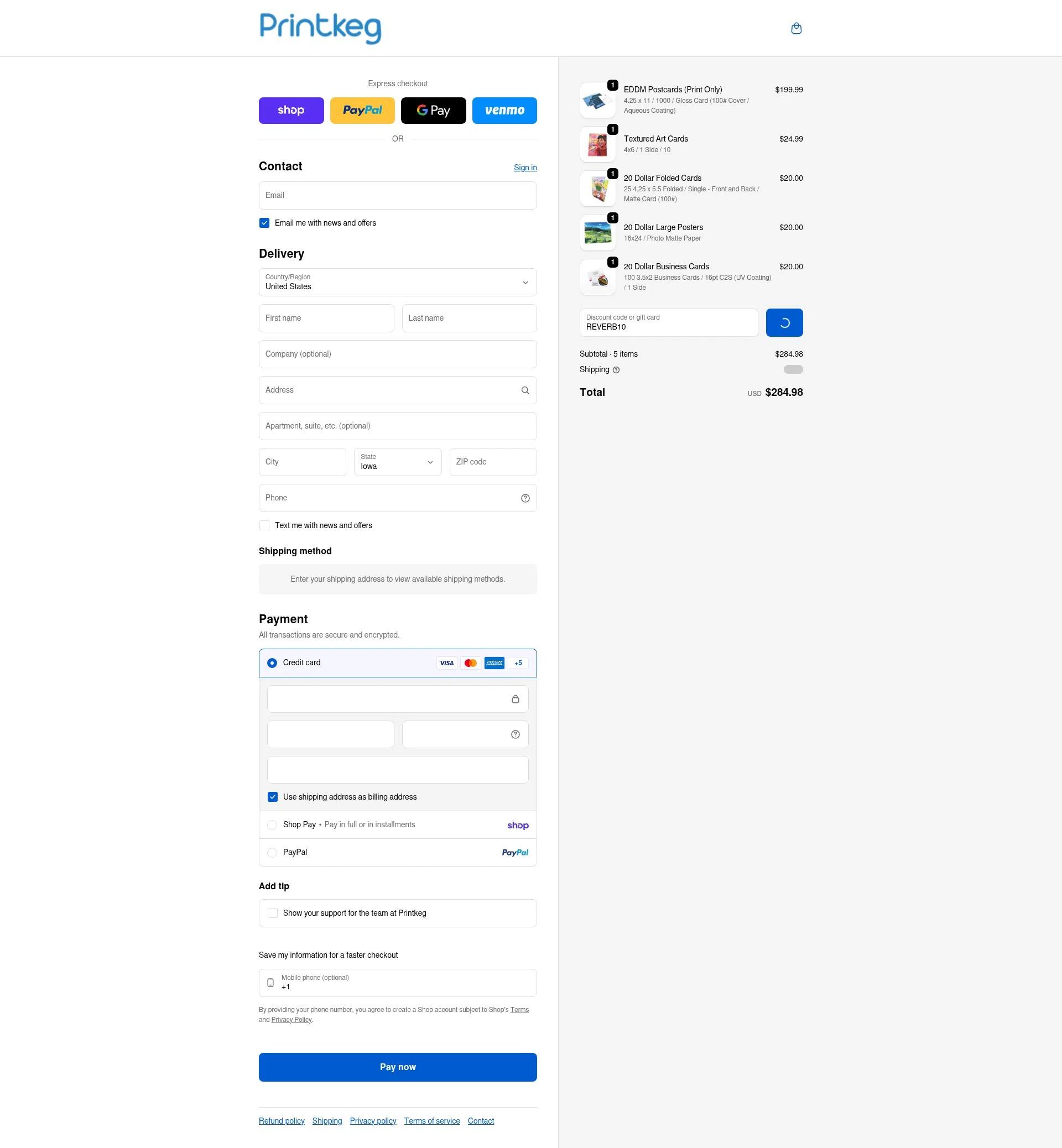 Printkeg checkout page showing Printkeg discount code box | Screenshot taken by SimplyCodes community member on Feb 11, 2026