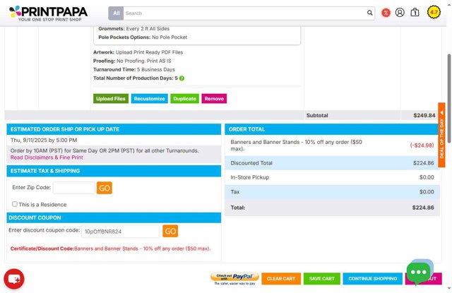 PrintPapa checkout page showing PrintPapa coupon code box | Screenshot taken by SimplyCodes community member on Sep 4, 2025