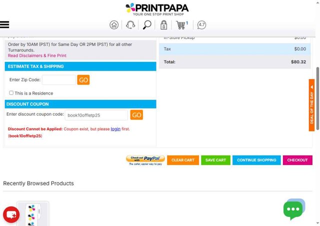 PrintPapa checkout page showing PrintPapa coupon code box | Screenshot taken by SimplyCodes community member on Aug 22, 2025