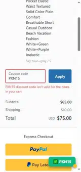 PXN15 coupon verification screenshot