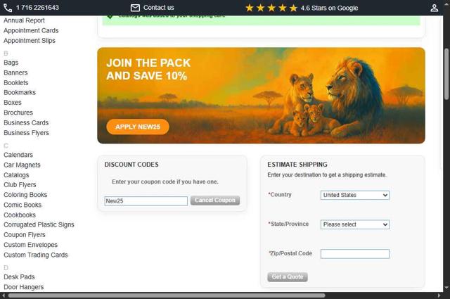 PrintSafari.com checkout page showing PrintSafari.com coupon code box | Screenshot taken by SimplyCodes community member on Sep 15, 2025