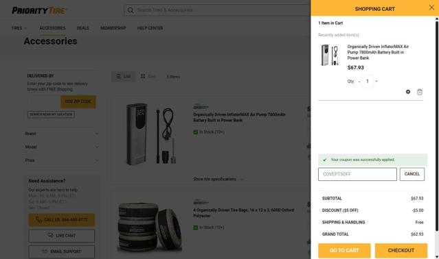 Priority Tire checkout page showing Priority Tire discount code box | Screenshot taken by SimplyCodes community member on Aug 28, 2025
