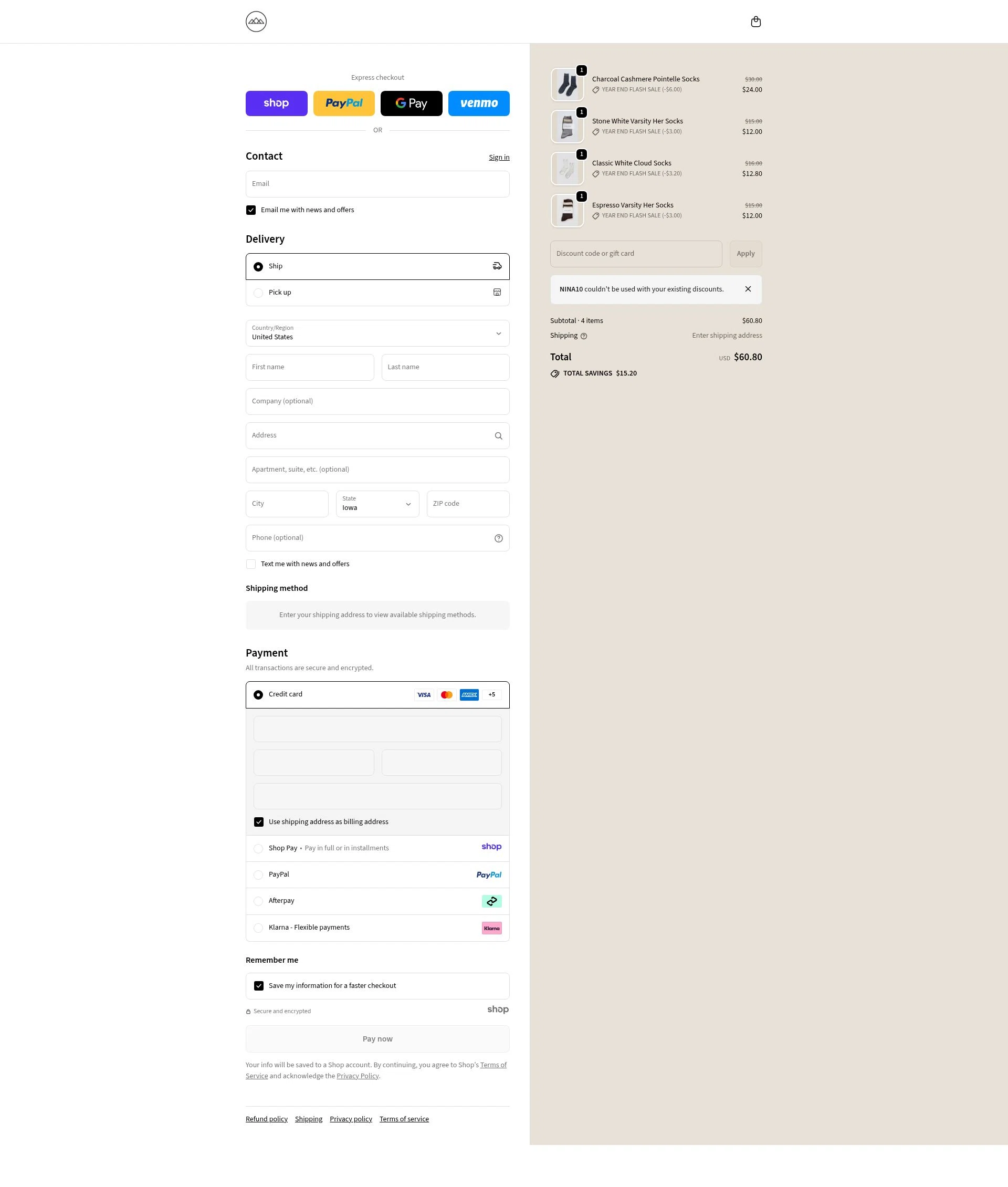 Prism Boutique checkout page showing Prism Boutique promo code box | Screenshot taken by SimplyCodes community member on Jan 1, 2026