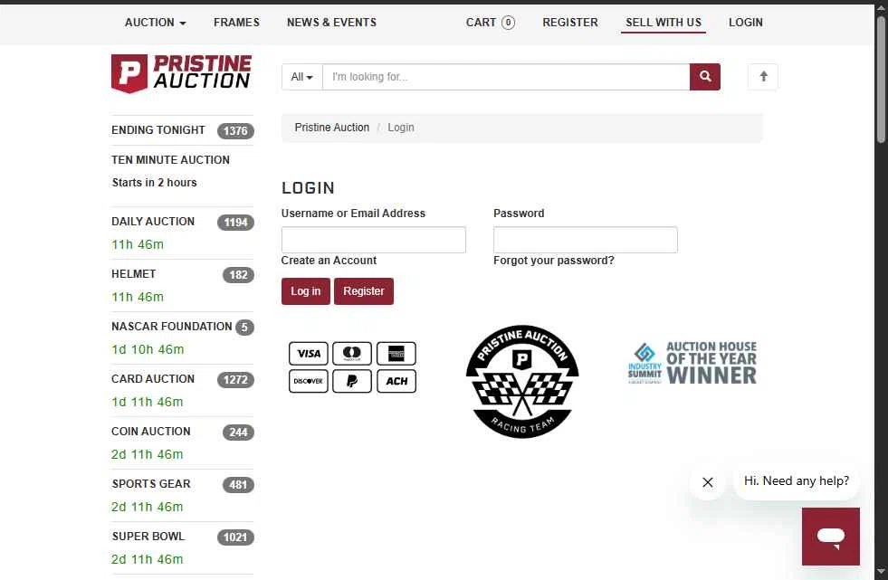 Pristine Auction checkout page showing Pristine Auction promo code box | Screenshot taken by SimplyCodes community member on Feb 7, 2026