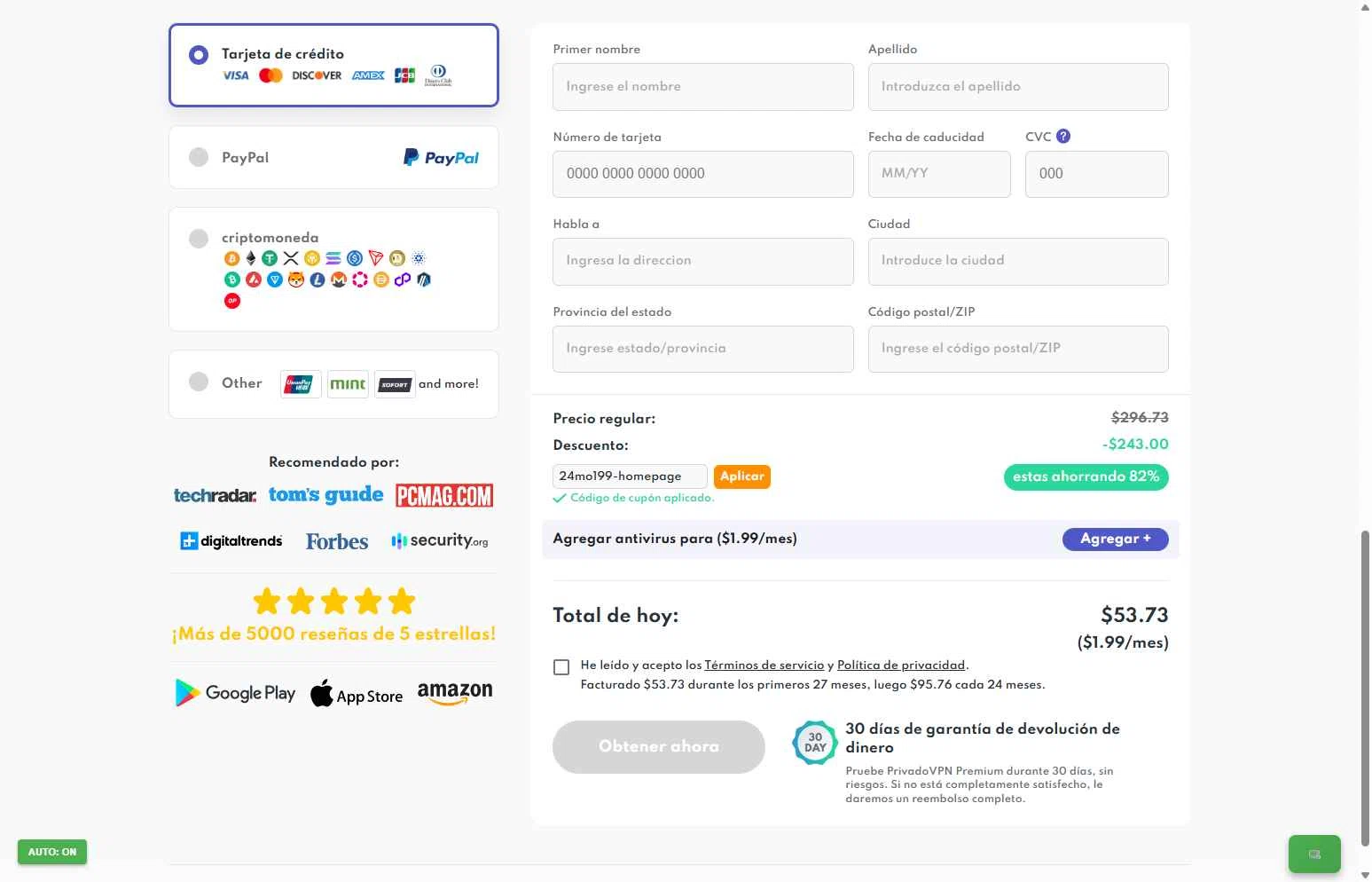 PrivadoVPN checkout page showing PrivadoVPN promo code box | Screenshot taken by SimplyCodes community member on Dec 27, 2025