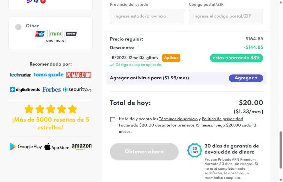 PrivadoVPN checkout page showing PrivadoVPN promo code box | Screenshot taken by SimplyCodes community member on Oct 22, 2025