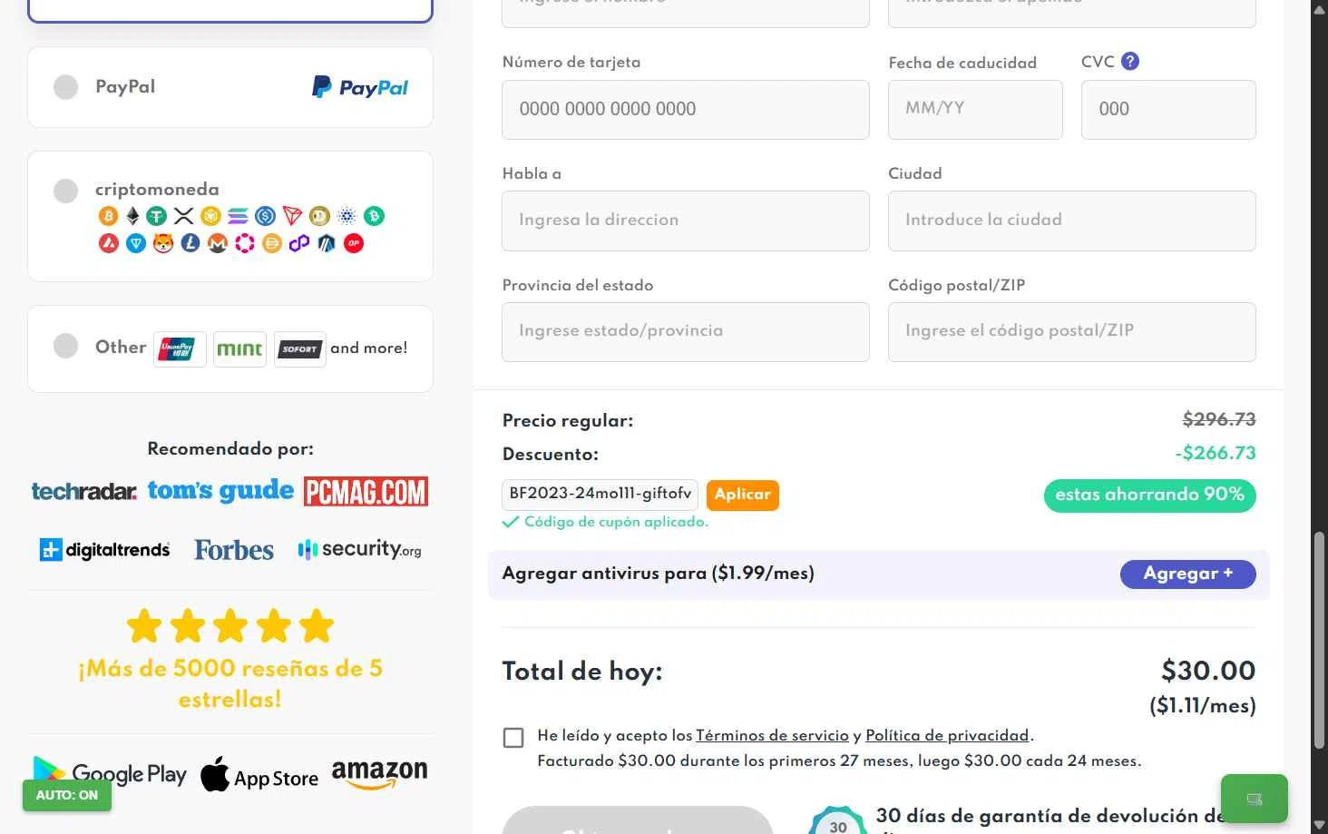 PrivadoVPN checkout page showing PrivadoVPN promo code box | Screenshot taken by SimplyCodes community member on Oct 27, 2025