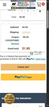 10COSTUME coupon verification screenshot