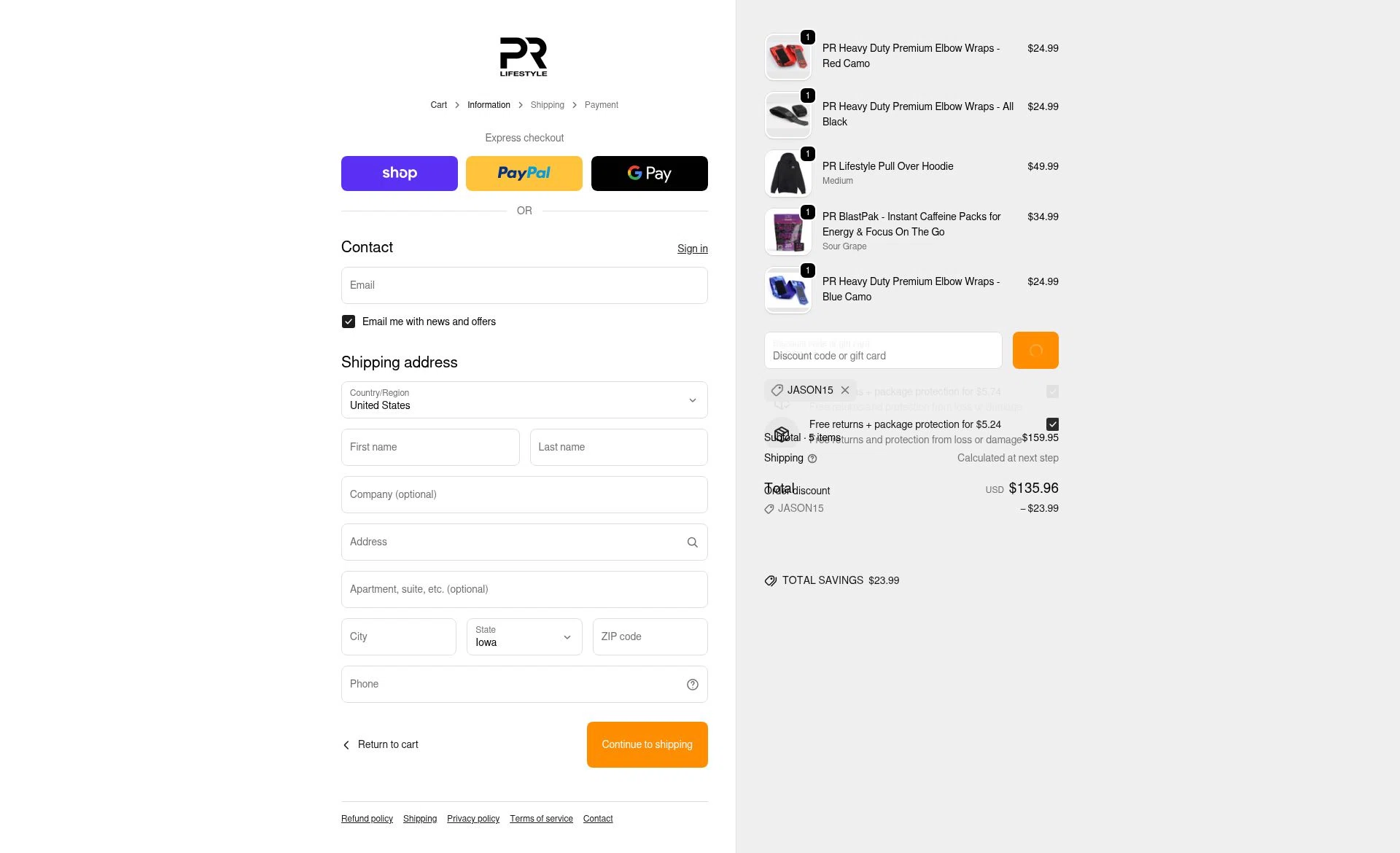 PR Lifestyle checkout page showing PR Lifestyle discount code box | Screenshot taken by SimplyCodes community member on Feb 16, 2026