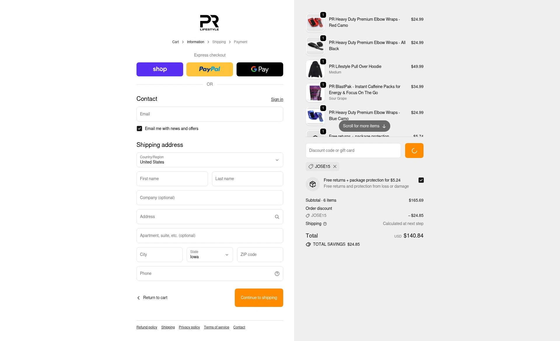 PR Lifestyle checkout page showing PR Lifestyle discount code box | Screenshot taken by SimplyCodes community member on Feb 16, 2026