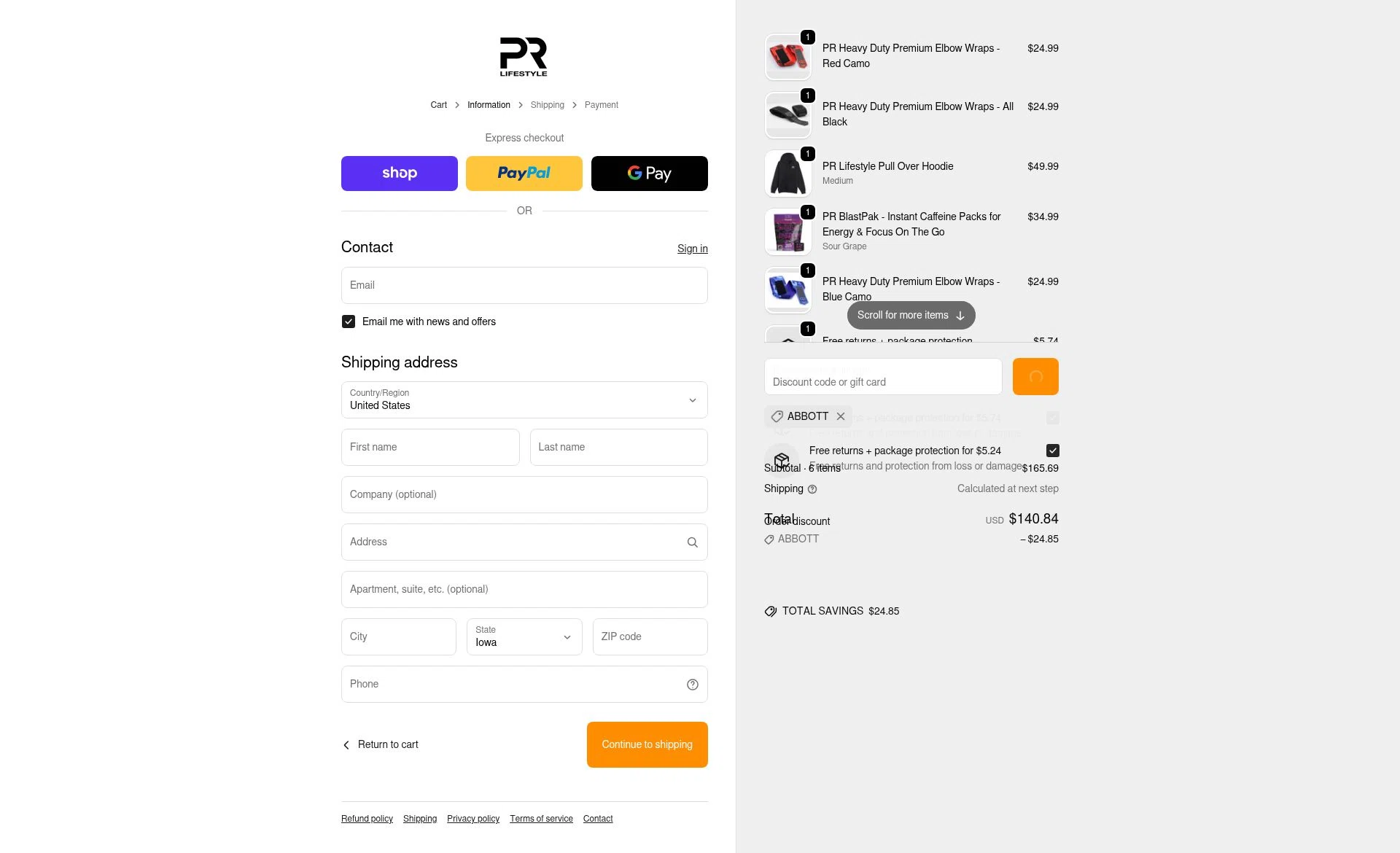 PR Lifestyle checkout page showing PR Lifestyle discount code box | Screenshot taken by SimplyCodes community member on Feb 16, 2026