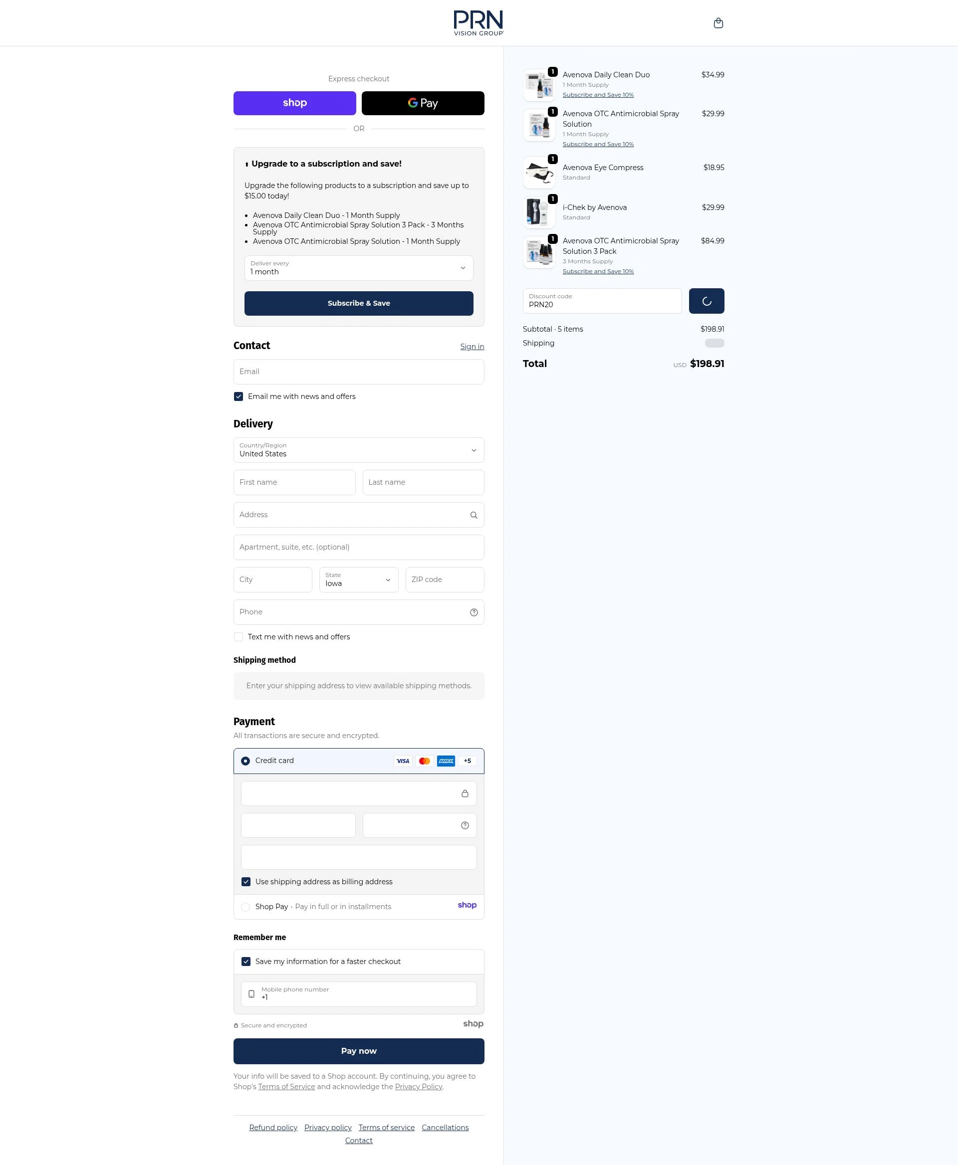 PRN Vision checkout page showing PRN Vision promo code box | Screenshot taken by SimplyCodes community member on Jan 3, 2026