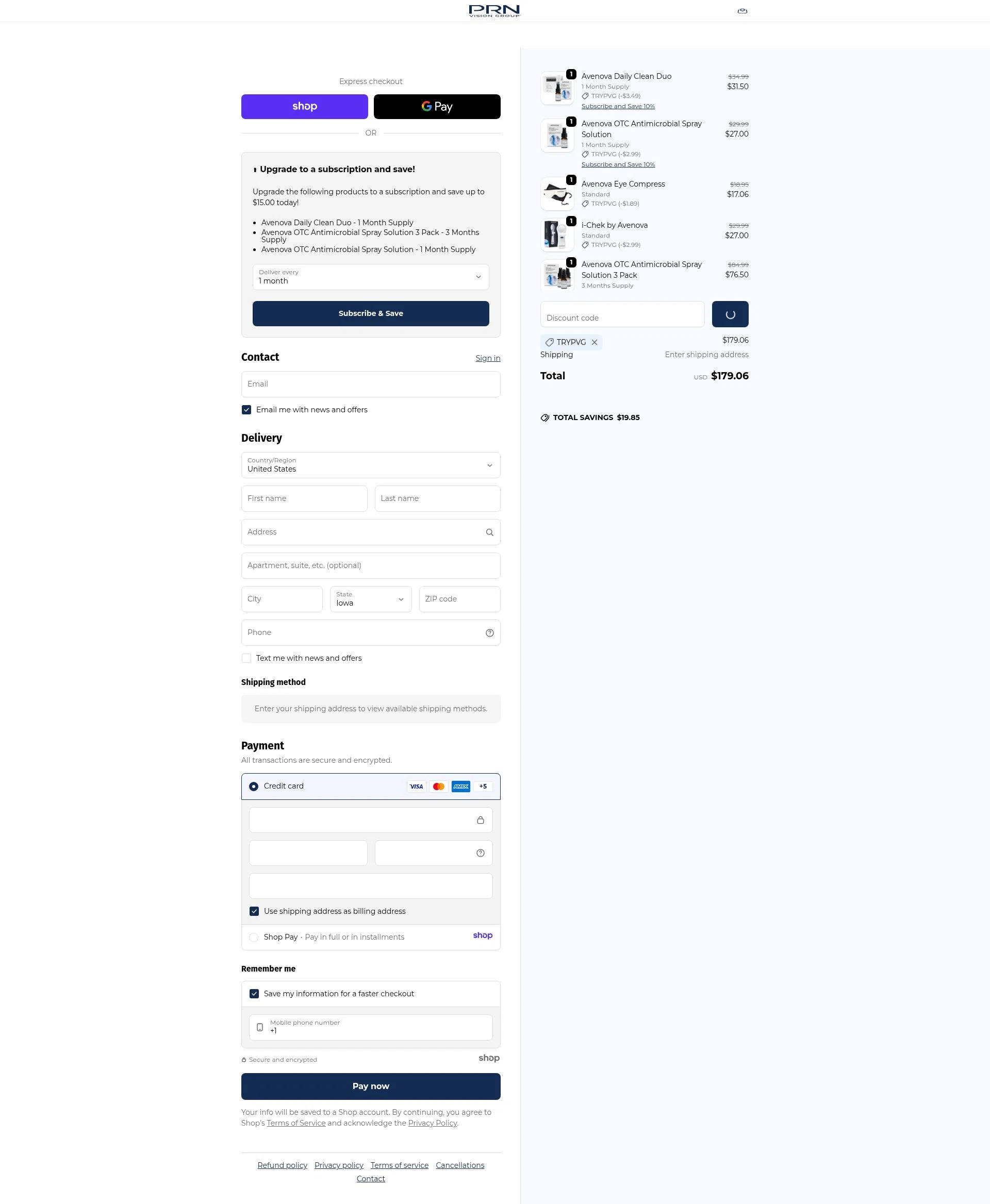 PRN Vision checkout page showing PRN Vision promo code box | Screenshot taken by SimplyCodes community member on Jan 3, 2026