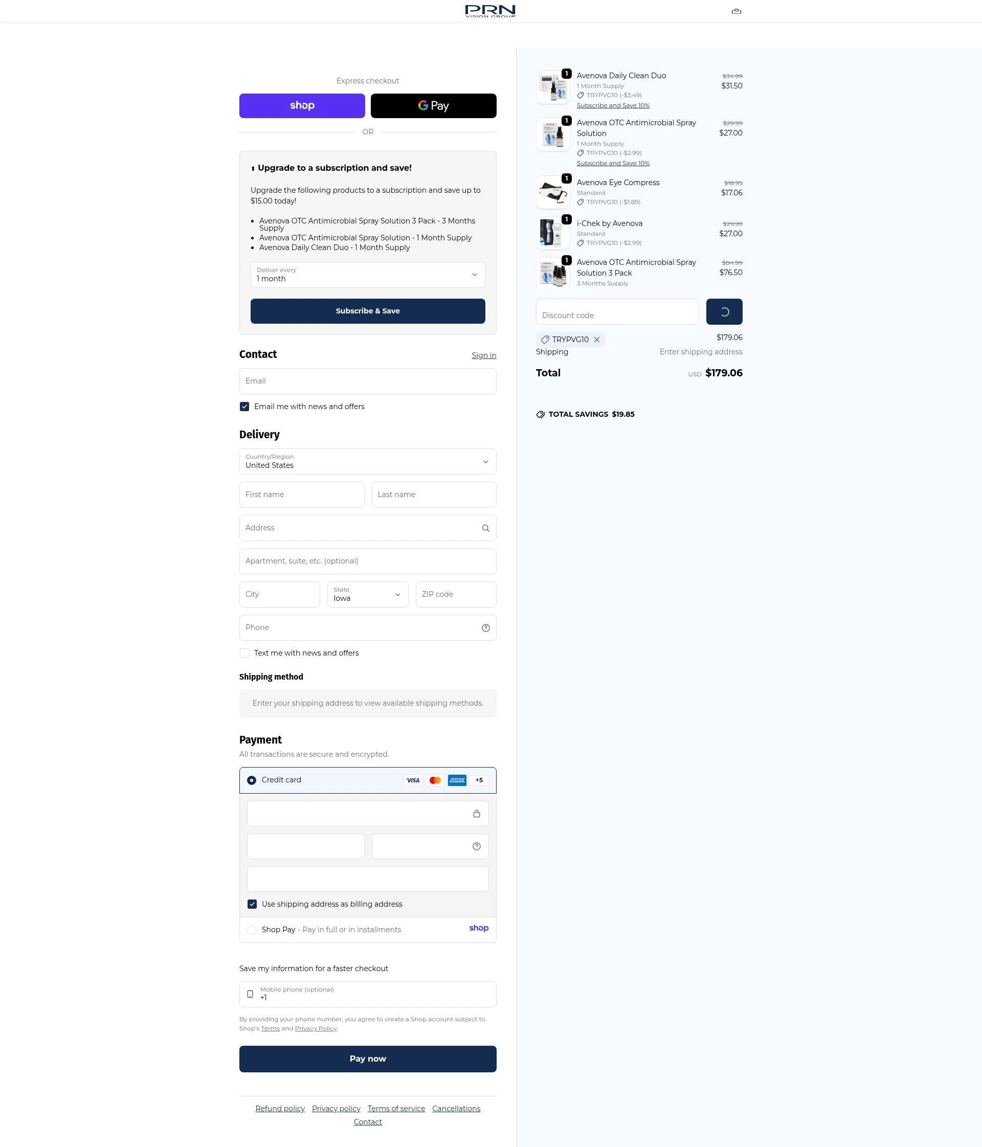 PRN Vision checkout page showing PRN Vision promo code box | Screenshot taken by SimplyCodes community member on Jan 8, 2026