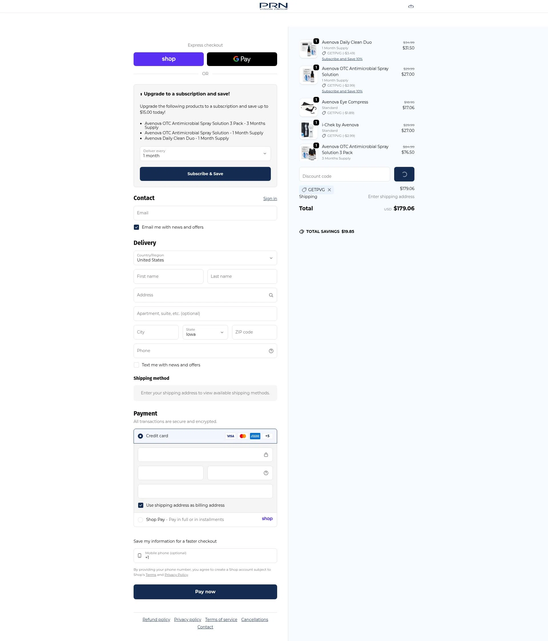 PRN Vision checkout page showing PRN Vision promo code box | Screenshot taken by SimplyCodes community member on Jan 8, 2026