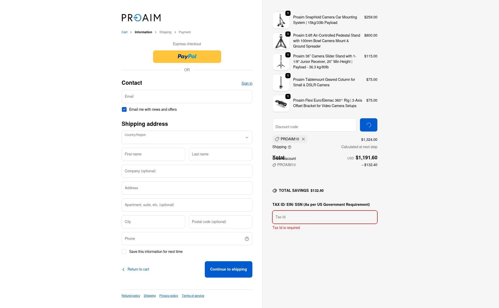 Proaim checkout page showing Proaim discount code box | Screenshot taken by SimplyCodes community member on Feb 8, 2026